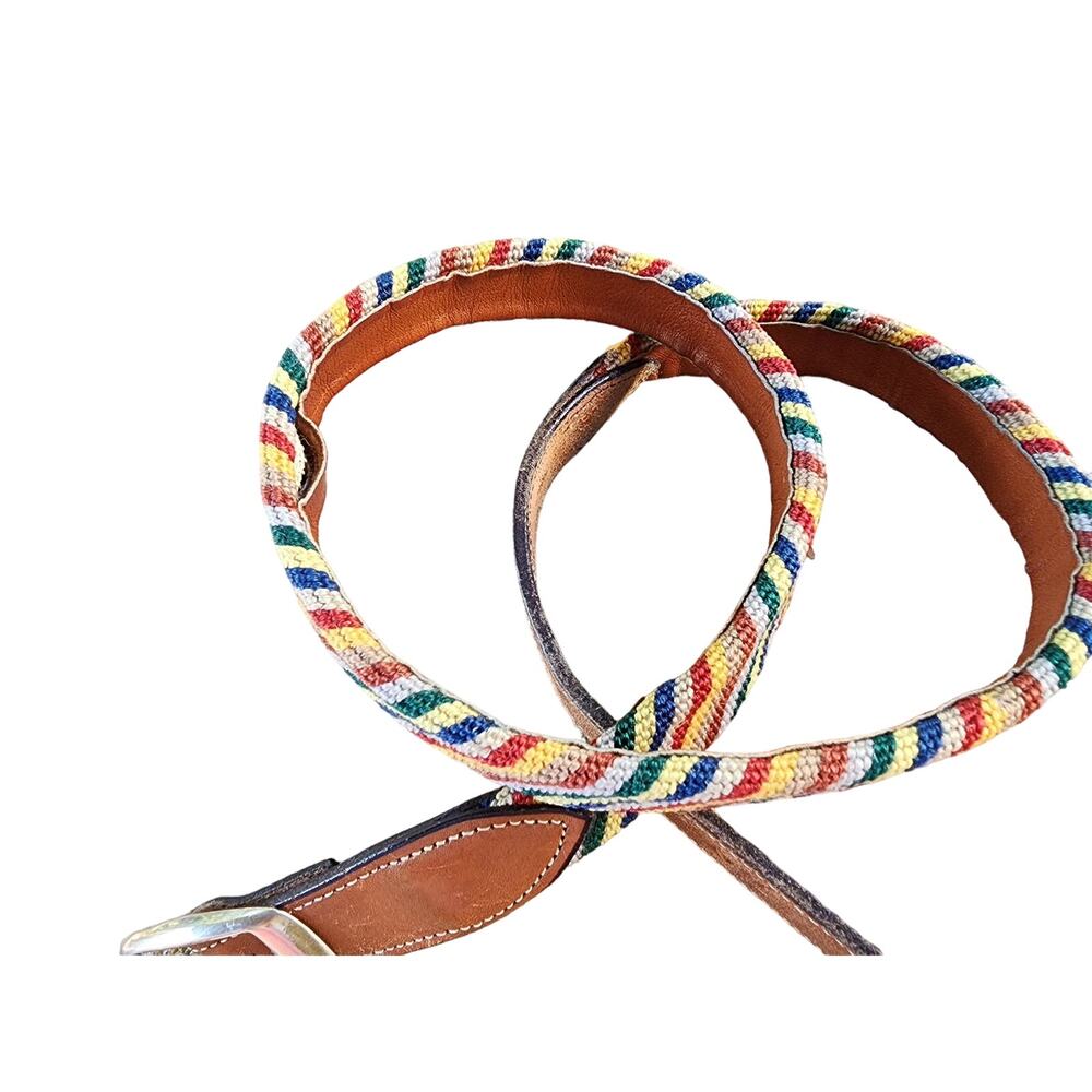VTG 80s Leather Striped Tapestry Belt Small Unisex Retro Boho Western Festival - Picture 6 of 11